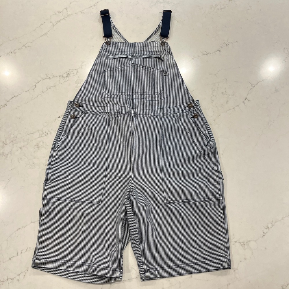 Duluth Trading Rootstock Gardening Short Overalls Womens M Blue White Stripe